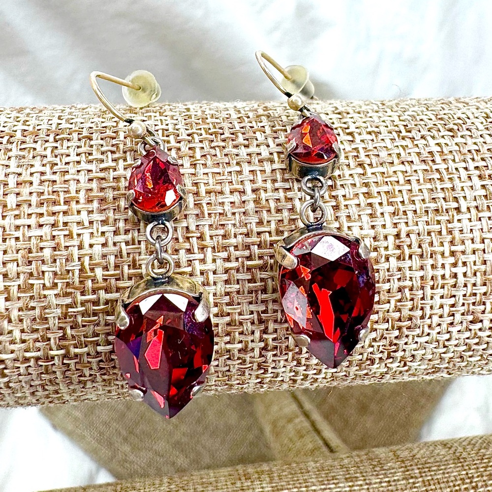 Sterling Silver and Garnet colored  Dangle Earrings Vintage